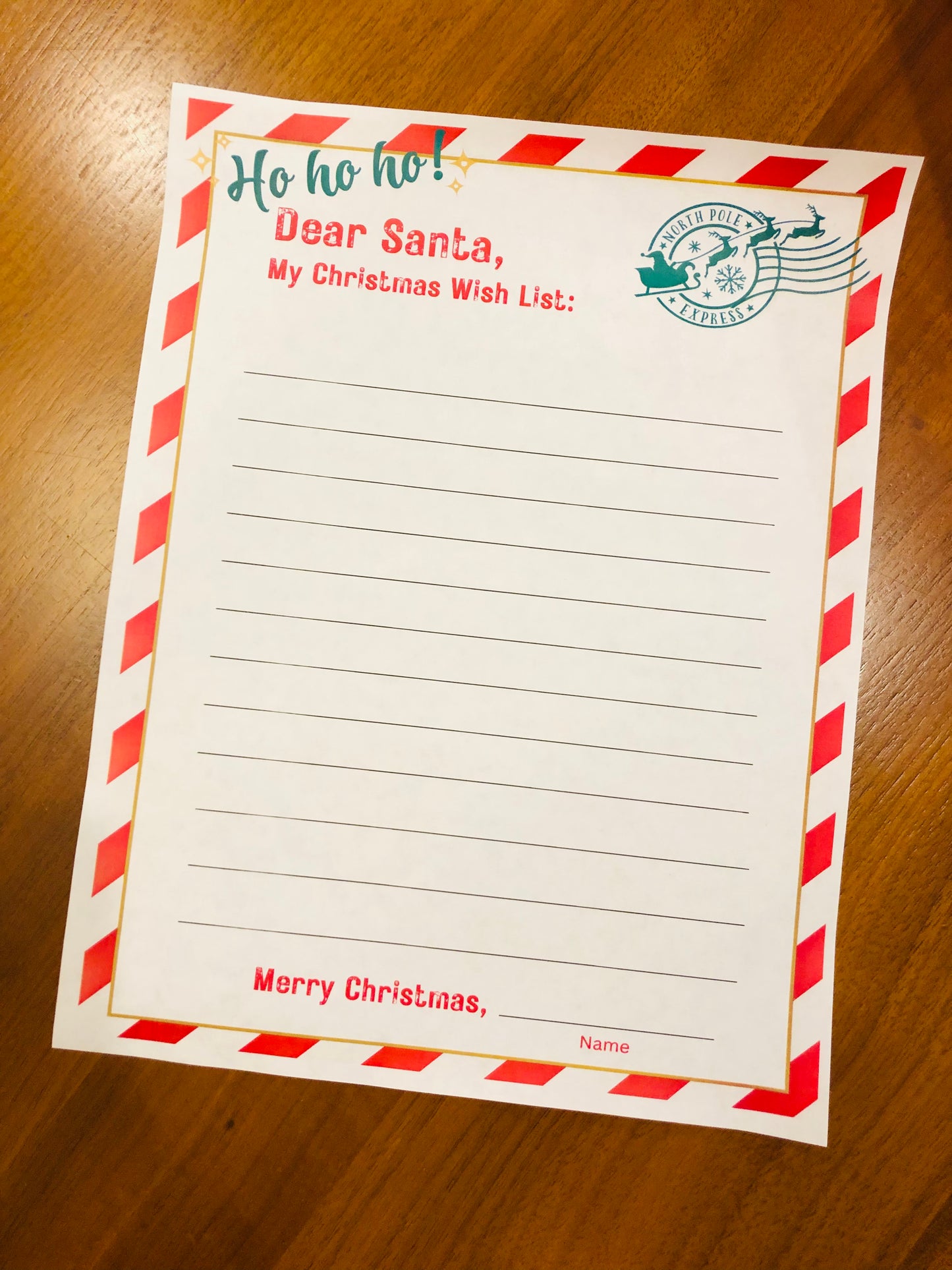 Red North Pole Express Postal Box, Letter to Santa and Addressed Envelope