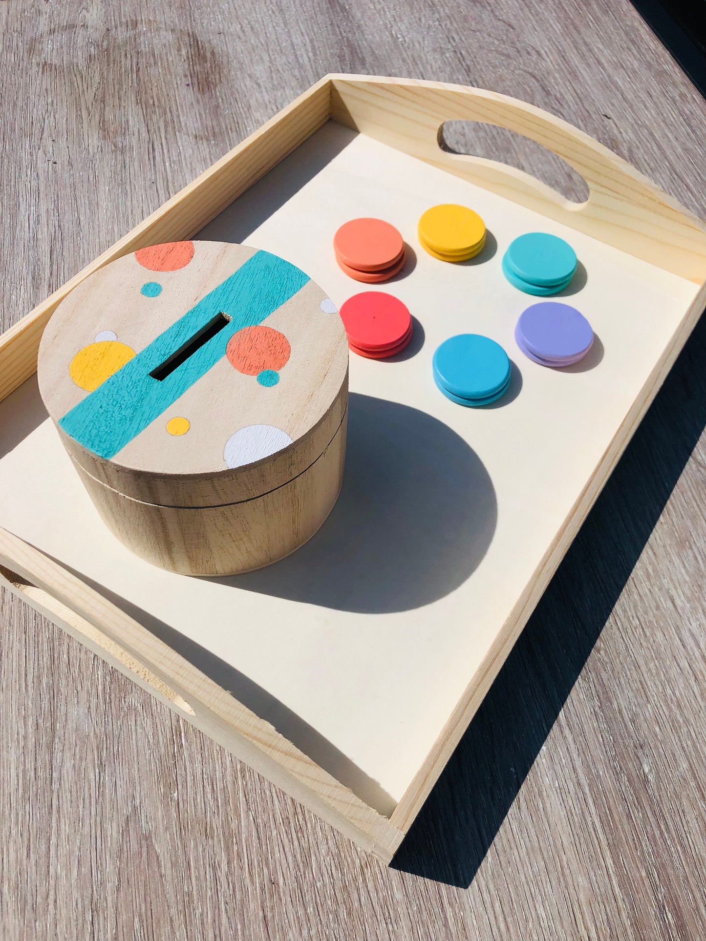 Pastel Rainbow Wooden Coin Posting Box