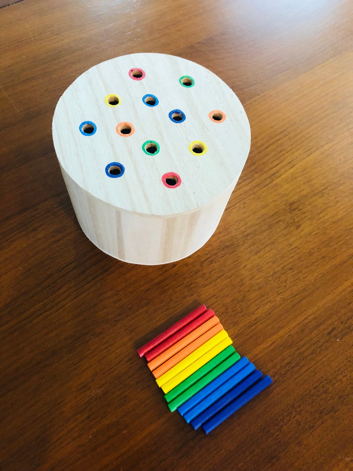 Rainbow Wooden Peg Posting Box