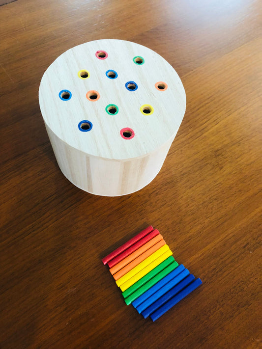 Rainbow Wooden Peg Posting Box